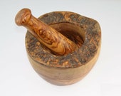 14cm Olive Wood Pestle and Mortar - Rustic Foodie Gift Housewarming Present Handmade in North Africa Spice Herb Grinding