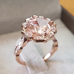 3 Carat Morganite Engagement Ring Rose Gold Cushion Morganite Ring