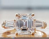 2 Carat GIA Diamond Asscher Cut Engagement Ring, Estate Engagement Ring, Square Emerald Diamond Ring, 3 Stone Engagement Ring