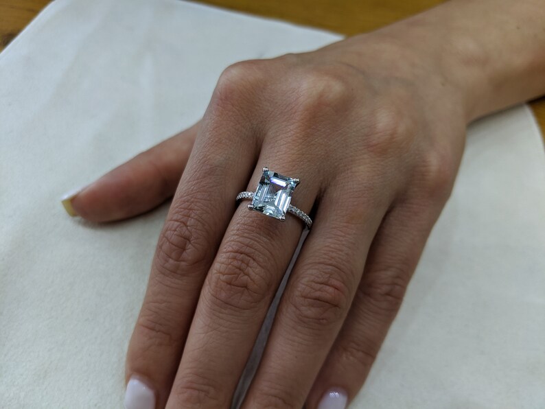 3 Carat Emerald Cut Aquamarine Engagement Ring Aquamarine Etsy