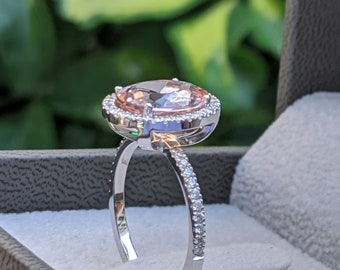 3 1/2 Carat Morganite Ring , Oval Engagement Ring, Pink Engagement Ring, Pink Oval Halo Ring, Diamond Halo Ring, Statement Ring