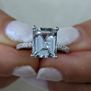 Emerald Cut Aquamarine Engagement Ring, 2 Carat Aquamarine Diamonds Ring, White Gold Aquamarine Ring, March Birthstone , Blue Aquamarine