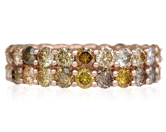 4.28 Double Eternity Fancy Diamonds Band - 14 kt. Pink gold - Ring