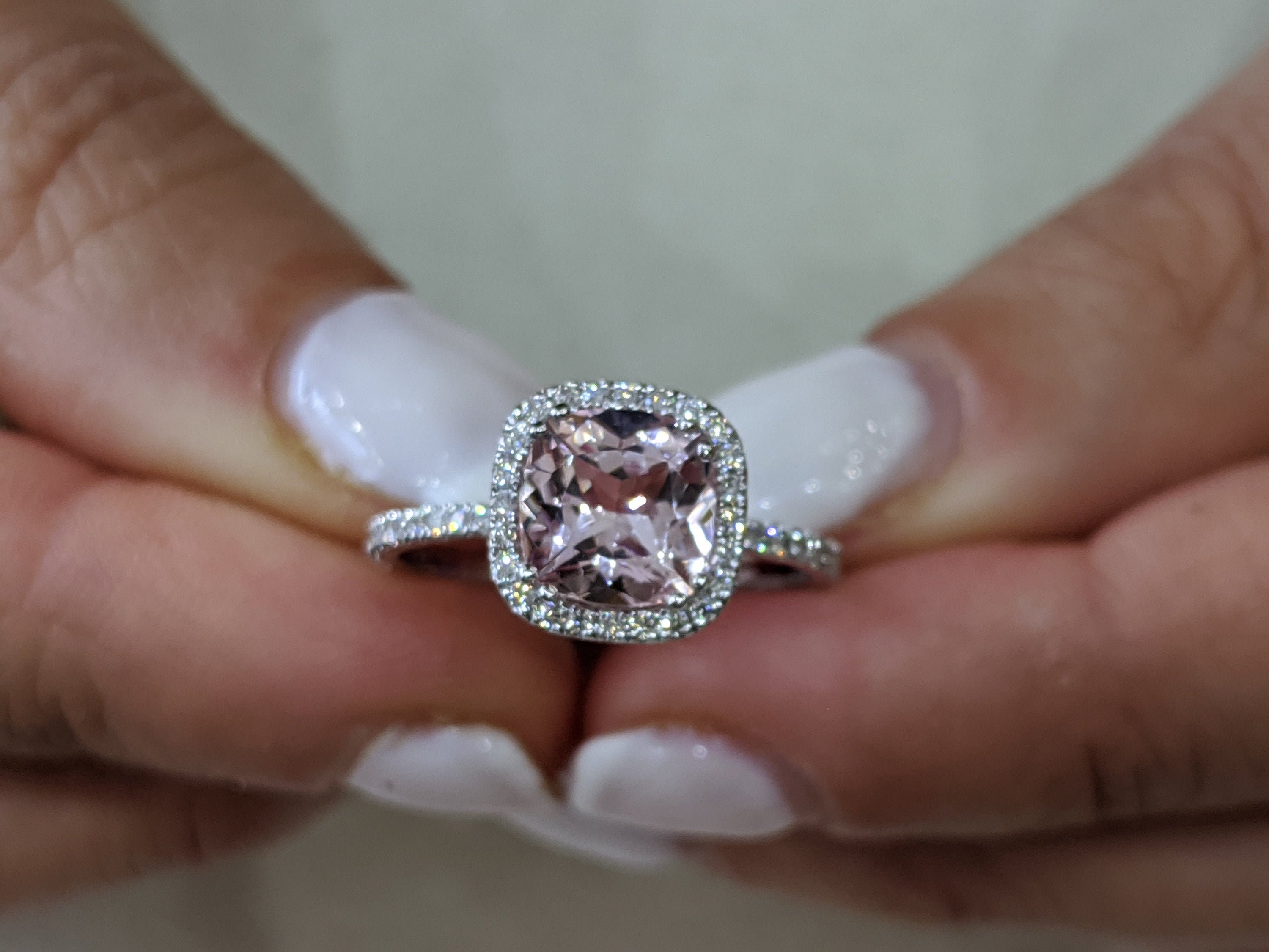 Morganite and Diamond Engagement Ring. $7,000.00 - Louise Shaw Jewellery