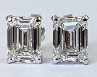 3.00 Carat Lab-grown Diamond Earrings, Emerald Cut Diamond Studs, 14K Gold Earring Studs, Classic Diamond Studs, Lab Grown Earrings