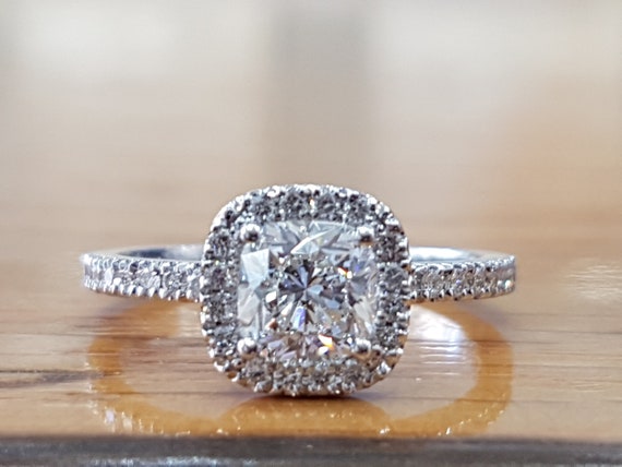 Cushion Cut Engagement Ring 14k Gold Ring Halo Engagement Etsy
