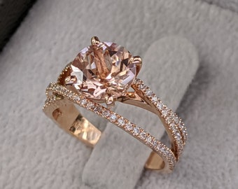 2 Carat Pink Morganite Engagement Ring 14k Rose Gold Diamonds Morganite Ring