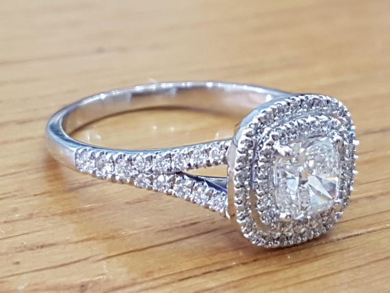 1 1 2 Carat Cushion Halo Engagement Ring Cushion Diamond Etsy