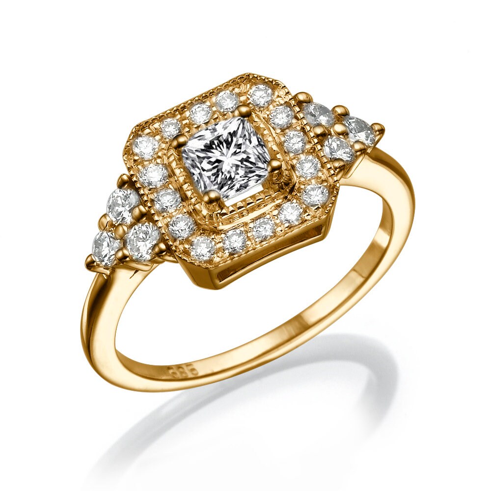 1 Carat Diamond Engagement Ring Halo Engagement Ring 1/2 | Etsy