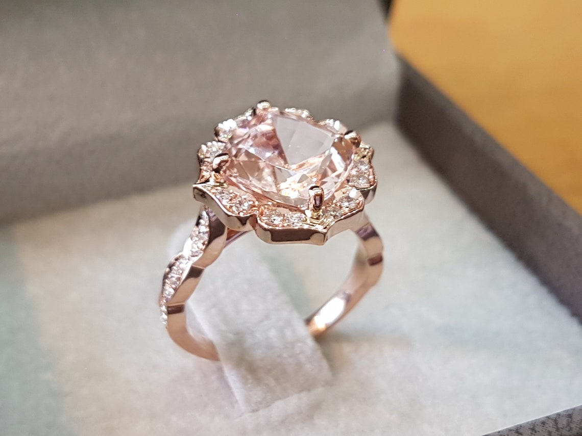 3 Carat Morganite Engagement Ring Rose Gold Cushion Morganite image 1