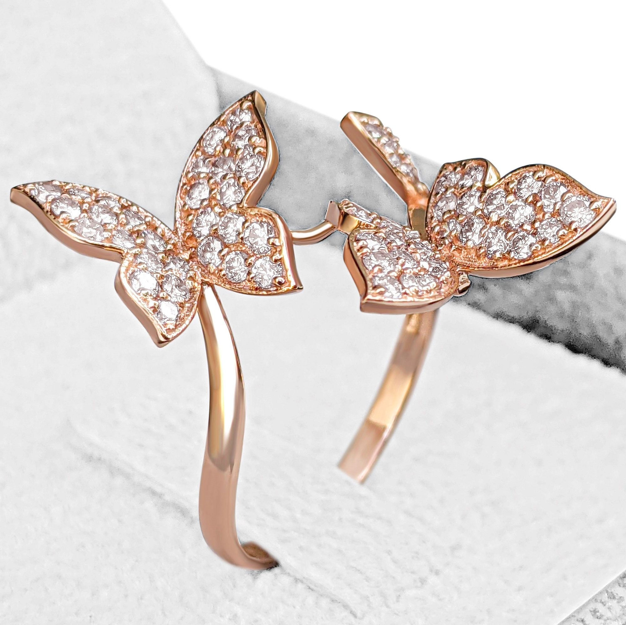 1.00 Carat Fancy Light Pink Diamonds Butterfly 14 Kt. Pink Gold Ring 