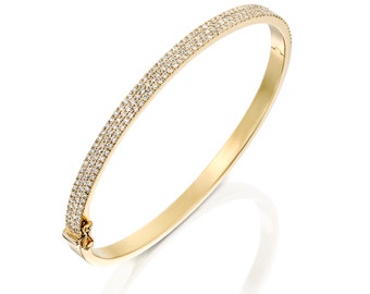 1 1/2 Carat D-F VS Diamond Bangle, 14k Yellow Gold Diamond Bracelet, Natural Round Brilliant Diamonds, Estate Bangle