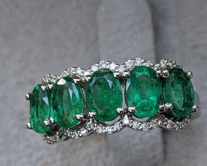 2.4 Carat Half Eternity Natural Emerald And Diamonds Ring 14 | Etsy
