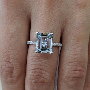 Emerald Cut Aquamarine Engagement Ring, 2 Carat Aquamarine Diamonds ...