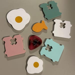 Fun lasercut magnets- bread clips, goldfish, eggs, & more!