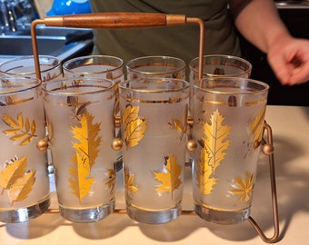 Libby mid-century tea glass set with carrier