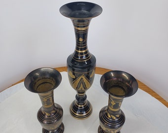 Boho eclectic Black brass vases