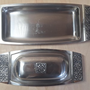 stainless steel hors d&#39;oeuvre tray and butter dish set
