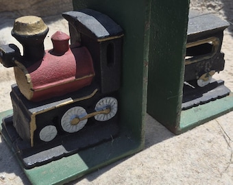 Vintage cast iron train book ends