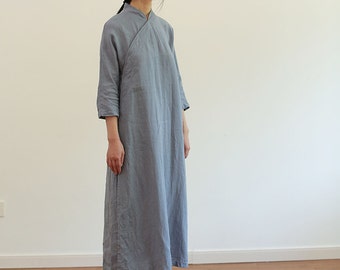 577----Simplicity Light Blue Modified Cheongsam Dress, 3/4 Sleeves, A Line Chinese QiPao, Made to Order.