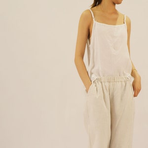 A159---Top de tirantes de lino francés lavado blanco, camiseta sin mangas / camisola / top de tirantes de doble capa, simplicidad, hecho a pedido.
