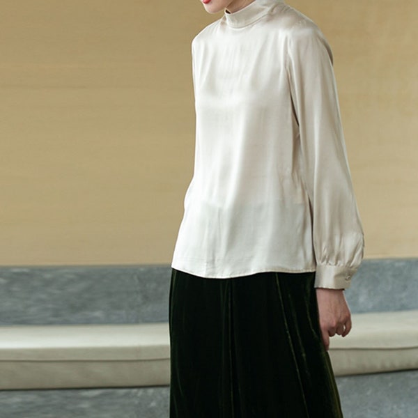 High Collar With Lace Up Long Sleeve Blouse