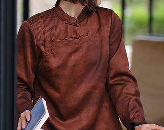 V106---Heavy Weight Mud Silk Charmeuse Modified Qipao Top, Mud Silk Cheongsam Blouse, Chinese Shirt, Wedding, Made to Order.