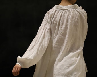 A153---Chemise / chemisier de poète en lin blanc Français super ample, chemise paysanne, taille unique, réalisée sur commande.