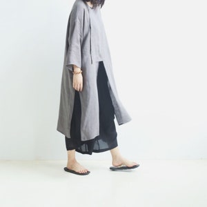 H010---Women&#39;s Loose High Count Linen Cheomgsam Top, Gray Linen Blouse, Linen Shirt, Plus Size Top.