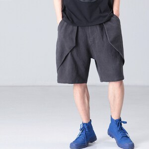 P061Men's Linen Cotton Blend Shorts, Drop Crotch, Unisex Linen Shorts, Made to Order. image 1