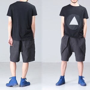 P061Men's Linen Cotton Blend Shorts, Drop Crotch, Unisex Linen Shorts, Made to Order. image 2