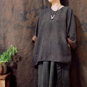 A973---Reversible Mud Silk Cloque / Cloqué Top, Gambiered Silk Guanle Crepe / Emboss Jacquard Blouse,  Made to Order.