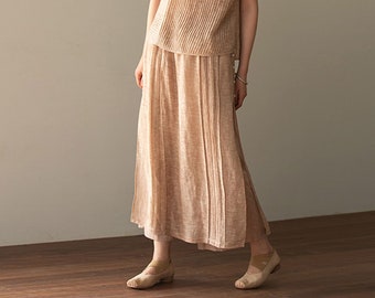 E093---Women's Hand-pintucked Distressed Silk Rayon Blend Pen Skirt, Made to Order.