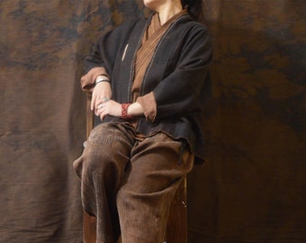 A412---Reversible Mud Silk Cardigan Jacket, Gambiered Silk Blouse, Spring and Fall Kimono Jacket,  Made to Order.