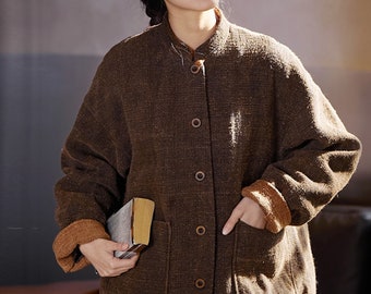 P325---Mud Tussah Silk Padded Jacket,  Short Chinese Coat, Made to Order.