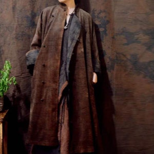 A972---Super Loose Mud Tussah Silk Corduroy Cheongsam Coat with Cotton Lining, Gambiered Silk Chinese Coat, Qipao Coat, One Size Fits All.