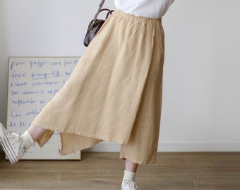 R009---Heavy Weight Linen Asymmetric Skants,  Harem Pants, Sarouel Pants, Japanese Linen Trousers ,Fisherman Pants, Linen Cropped Pants.