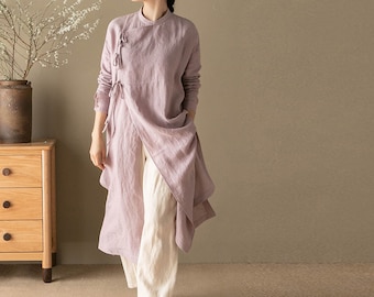 J002---Yarn Dyed Linen Modified Qipao Dress, Cheongsam, Cheong-Sam, Mandarin Gown, Made to Order.