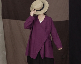 P098---Chinese Style Linen Top / Linen Jacket, Modified Cheongsam Jacket, Fall Outerwear, Autumn Blouse, Made to Measure.