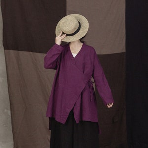 P098Chinese Style Linen Top / Linen Jacket, Modified Cheongsam Jacket, Fall Outerwear, Autumn Blouse, Made to Measure. image 1