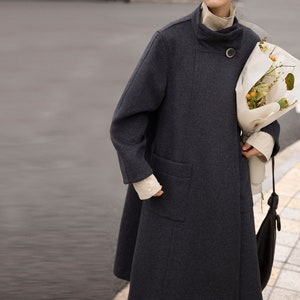 Mock Neck Wool Coat Etsy