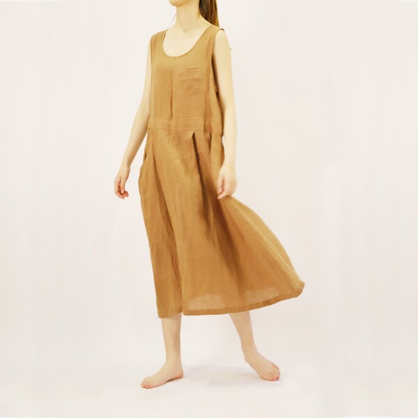 695---Smock Linen Dress, Loose Linen Sleeveless Summer Dress, Washed Linen Dress