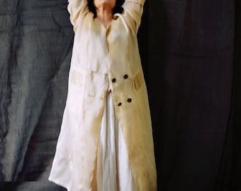 A243---Moonlight Mulberry Silk Organza Trench Coat, Double-breasted Duster Coat, Jacket, Spring / Summer Outerwear, Made to Order.
