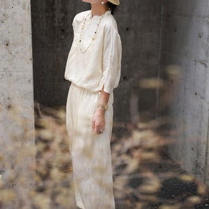I040---Tussah Silk Qipao Top, Tussah Wild Silk 3/4 Sleeve Shirt, Dupioni Silk Chinese Top, Eco-friendly Silk Wedding Blouse, Made to Order.