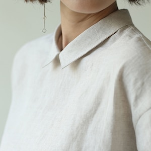 F015Washed Linen Top / Tee / Blouse, White Long Sleeves Linen Shirt, Made to Order. Natural Linen