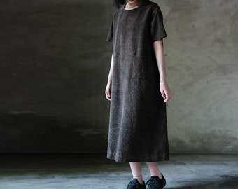 N063---Jacquard Mud Tussah Silk A-line Dress, Made to Order.
