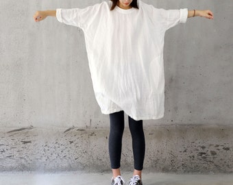Z135---Leinen Oversized Tunika, Plus Größe Leinen Tunika Kleid mit Taschen, Loose Fit Mini Kleid, Leinen Überkleid Kleid, Leinen Tunika