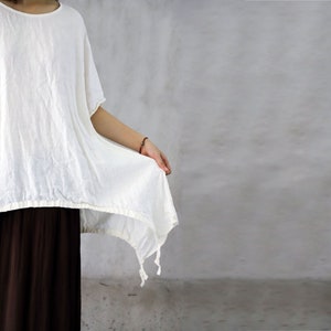Z133---Oversized White Linen Tunic Top, Beach Tunic, Natural Linen Dress Top, Asymmetric Tunic Top, Plus Size Linen