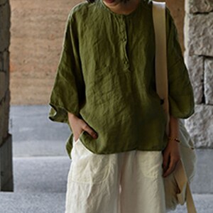 O001---Loose Linen Tunic Top, Oversized Linen Tee, Linen Kimono Tunic, Linen T-shirt, Linen Blouse, Plus Size Clothing