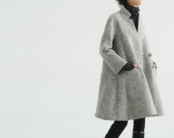 159-Women's Loop-Yarns Wool Trapeze Coat,A-line Bracelet Sleeves Winter Swing Coat, Wool Coat,Simplicity,Cape Coat, Poncho Coat.